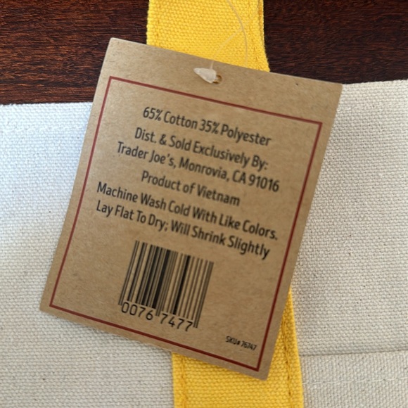 NWT Trader Joe's Canvas Mini Tote Bag - Yellow - Picture 2 of 3